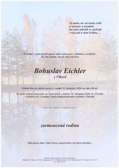 Smuteční oznámení – Bohuslav Eichler