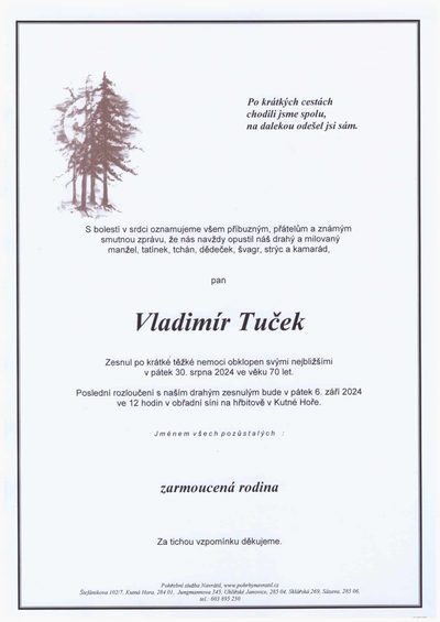 Smuteční oznámení – Vladimír Tuček