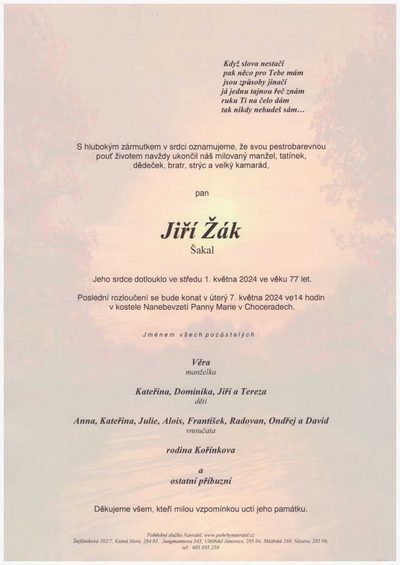 Smuteční oznámení – Jiří Žák