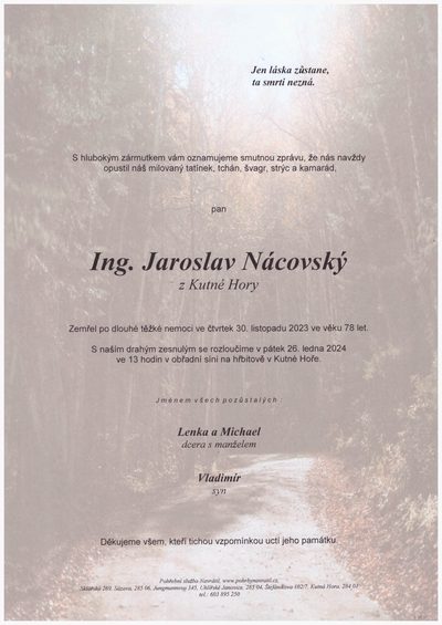 Smuteční oznámení – Jaroslav Nácovský