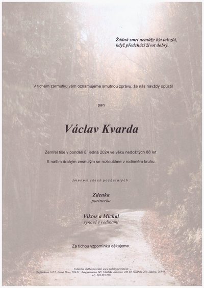 Smuteční oznámení – Václav Kvarda