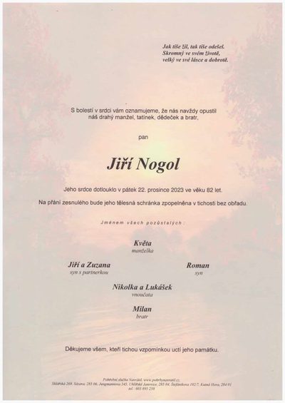 Smuteční oznámení – Jiří Nogol