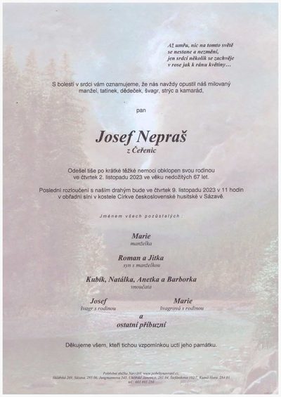 Smuteční oznámení – Josef Nepraš