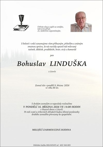 Smuteční oznámení – Bohuslav Linduška
