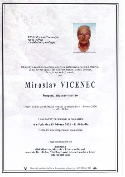 Smuteční oznámení – Miroslav Vicenec
