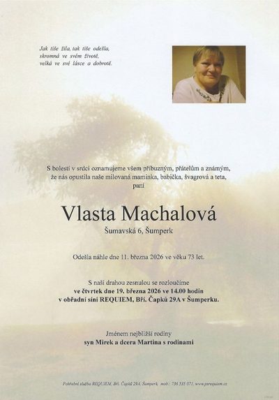 Smuteční oznámení – Vlasta Machalová