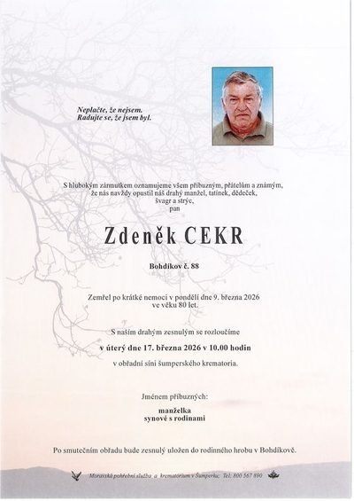 Smuteční oznámení – Zdeněk Cekr