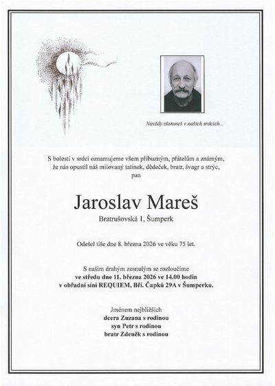 Smuteční oznámení – Jaroslav Mareš