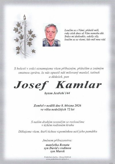 Smuteční oznámení – Josef Kamlar