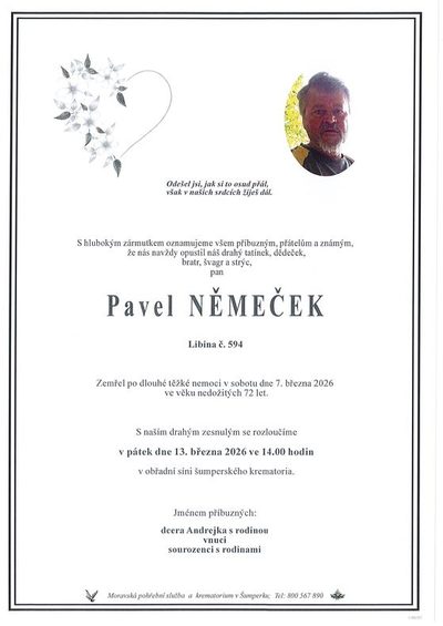 Smuteční oznámení – Pavel Němeček