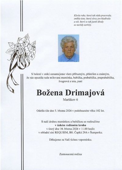 Smuteční oznámení – Božena Drimajová