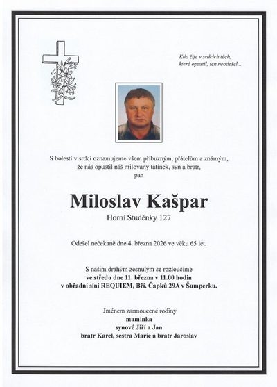 Smuteční oznámení – Miloslav Kašpar
