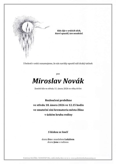 Smuteční oznámení – Miroslav Novák