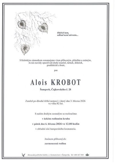 Smuteční oznámení – Alois Krobot