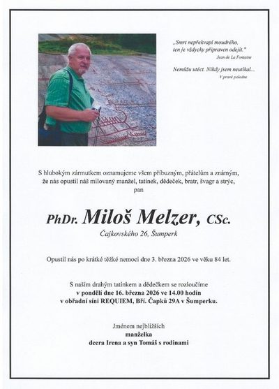 Smuteční oznámení – Miloš Melzer CSc