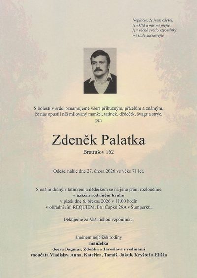 Smuteční oznámení – Zdeněk Palatka