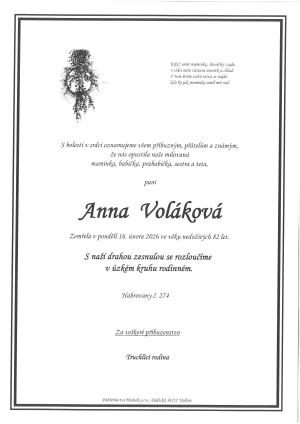 Smuteční oznámení – Anna Voláková