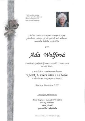 Smuteční oznámení – Ada Wolfová