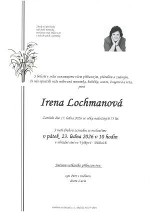 Smuteční oznámení – Irena Lochmanová