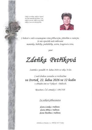 Smuteční oznámení – Zdeňka Petříková