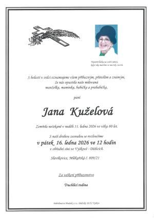 Smuteční oznámení – Jana Kuželová