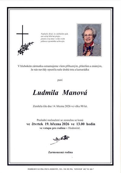 Smuteční oznámení – Ludmila Manova