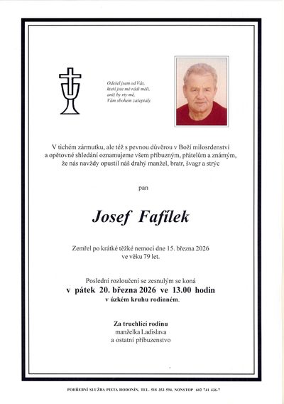 Smuteční oznámení – Josef Fafilek