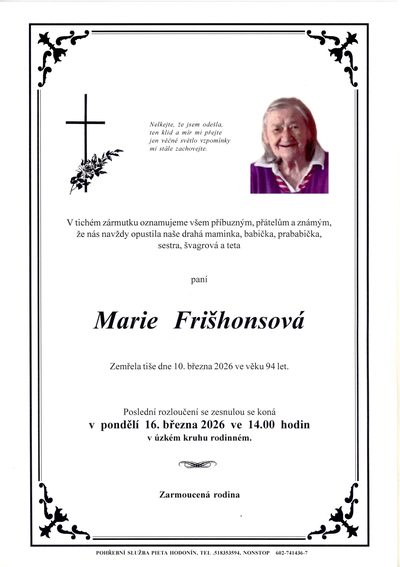 Smuteční oznámení – Marie Frishonsova