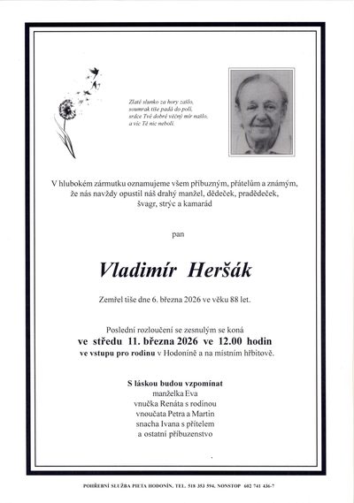 Smuteční oznámení – Vladimir Hersak