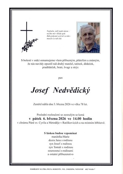 Smuteční oznámení – Josef Nedvedicky