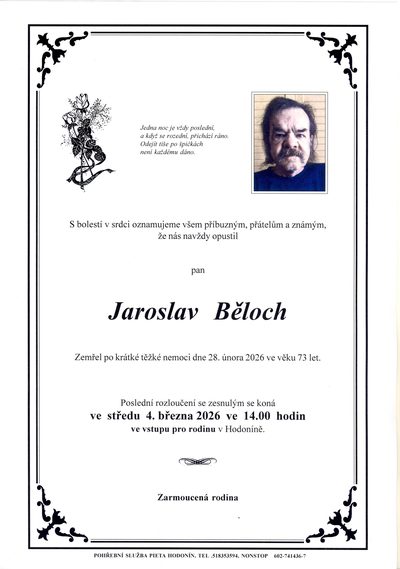 Smuteční oznámení – Jaroslav Beloch