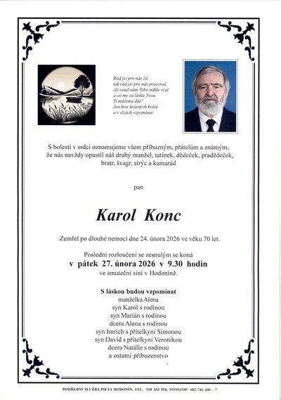Smuteční oznámení – Karol Konc