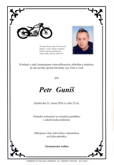 Smuteční oznámení – Petr Gunis