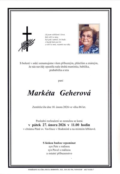 Smuteční oznámení – Marketa Geherova