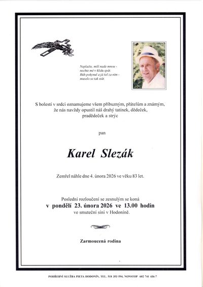 Smuteční oznámení – Karel Slezak