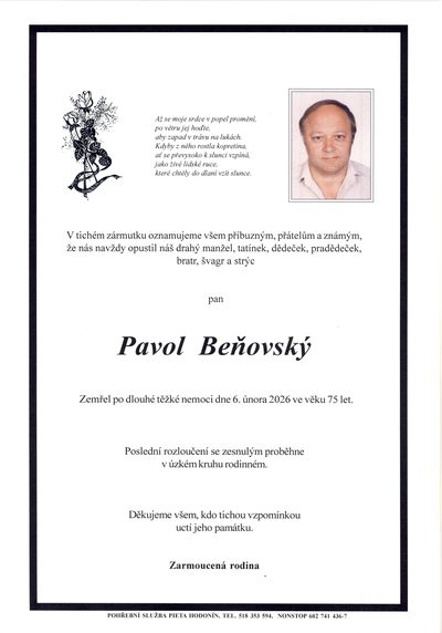 Smuteční oznámení – Pavol Benovsky