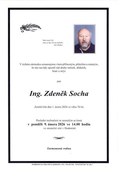 Smuteční oznámení – Zdenek Socha