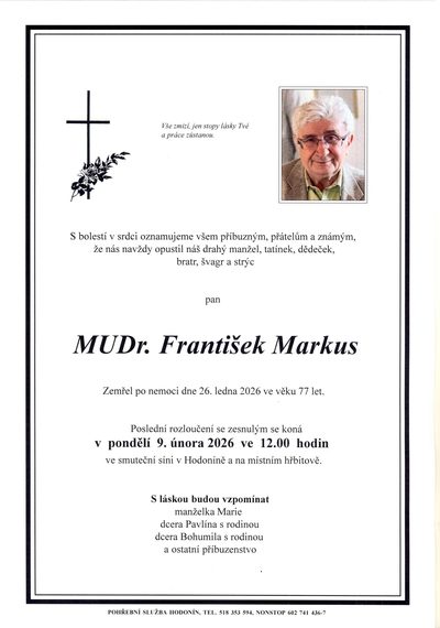 Smuteční oznámení – Frantisek Markus