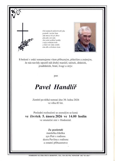 Smuteční oznámení – Pavel Handlir