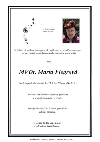 Smuteční oznámení – Marta Flegrova