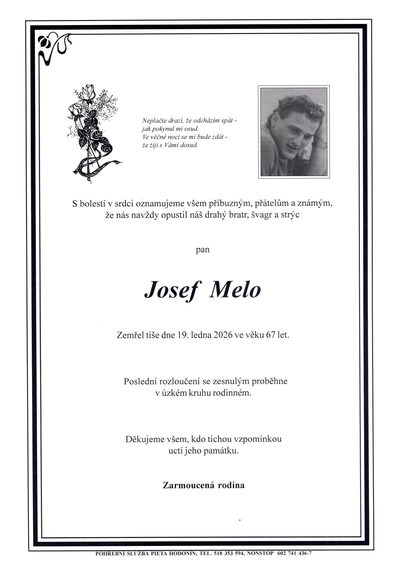 Smuteční oznámení – Josef Melo