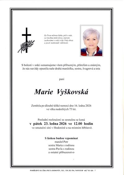 Smuteční oznámení – Marie Vyskovska