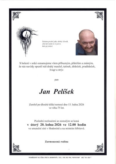 Smuteční oznámení – Jan Pelisek