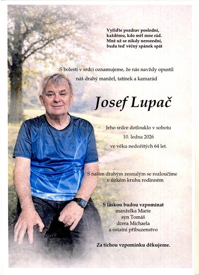 Smuteční oznámení – Josef Lupac