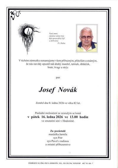 Smuteční oznámení – Josef Novak