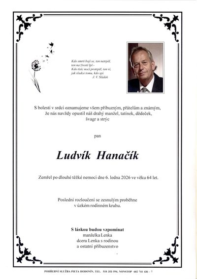 Smuteční oznámení – Ludvik Hanacik