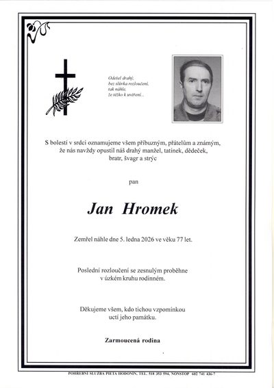 Smuteční oznámení – Jan Hromek