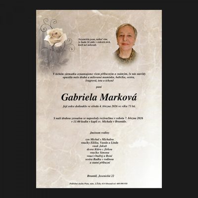 Smuteční oznámení – Gabriela Marková