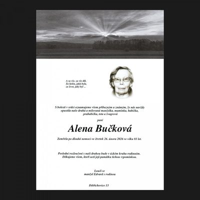 Smuteční oznámení – Alena Bučková