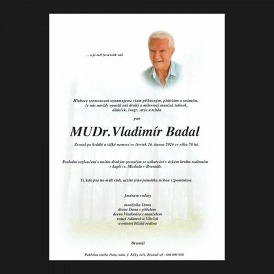Smuteční oznámení – MUDr.Vladimír Badal